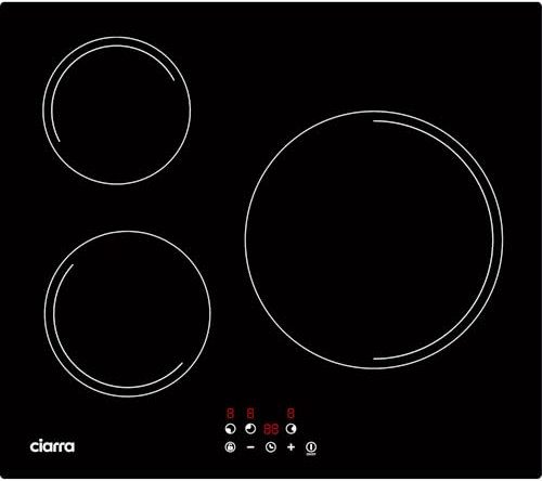 CIARRA AWBBIH3-A Placa de Inducción 60 cm, Vitroceramica 3 Fuegos, Control Táctil, 9 Niveles de Potencia, Protección Infantil, Apagado Automático