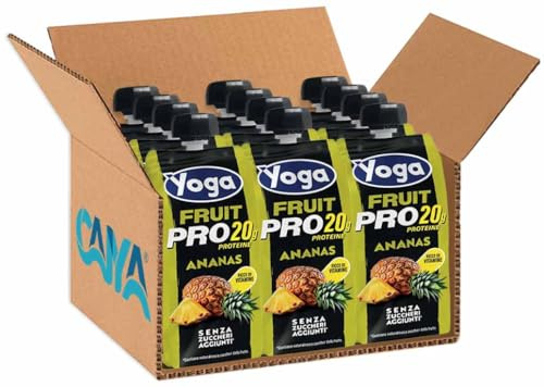 Yoga Fruit Pro Ananas con Vitamine, Proteine e Senza Zuccheri Aggiunti 250ml [Box da 12 Cheerpack]