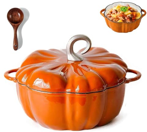 Yadlan Pentola Antiaderente del ghisa con Il Coperchio - Forno Olandese smaltato della casseruola della Zucca per Cucinare, Piatto di casseruola del ghisa dello Smalto con Il Coperchio