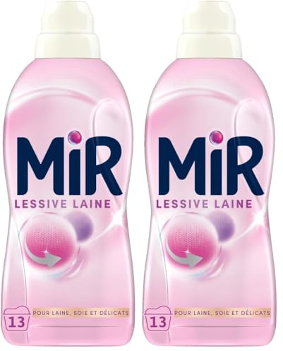 Mir - Lessive Liquide - Lessive Laine - Main & Machine - Raviveur - Formule Unique 3en1 - Douceur - Fibres - Tenue - Toucher Cachemir - Anti-Bouloche - Pour Laine - Soie - Délicats - 13 Lavages