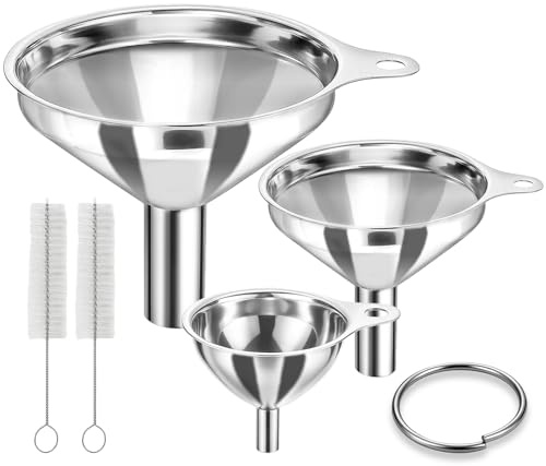 ZUPAPJO 3 Pezzi Imbuti in Acciaio Inox, Mini Imbuto da Cucina con Spazzole per la Pulizia, per Succo, Olio, Profumi