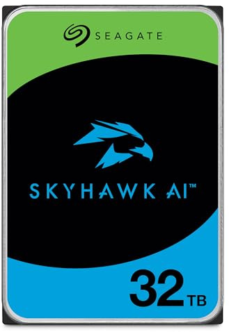 Seagate Skyhawk AI 32TB Video Internal Hard Drive HDD – 3.5 Inch SATA 6Gb/s 512MB Cache for DVR NVR Security Camera System with in-House Rescue Services (ST32000VE000)