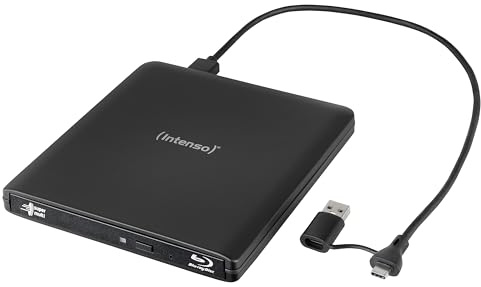 Intenso Unità esterna Blu-ray EOD 500BD Slim, USB 3.2, per laptop, desktop, iMac, MacBook, Windows, MacOS, con software di masterizzazione gratuito Ashampoo Burning Studio, nero