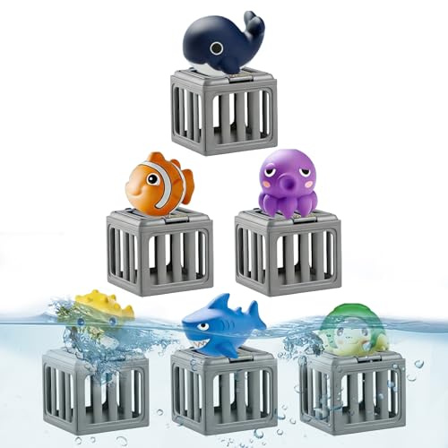 Generisch Kinder-Pool-Tauchspielzeug, Wasser Schwimmen Tauchbecken-Spiel, 6 Stück Badespielzeug-Spielset mit schwimmenden Fischbox-Tieren, Sommerparty-Geschenk für Jungens und Mädchen