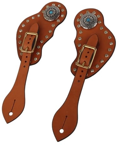 MEEVINWH 1 par de correas para espuelas, correa para espuelas de caballo Retro occidental con hebilla para equipo protector de entrenamiento de caballos, color marrón