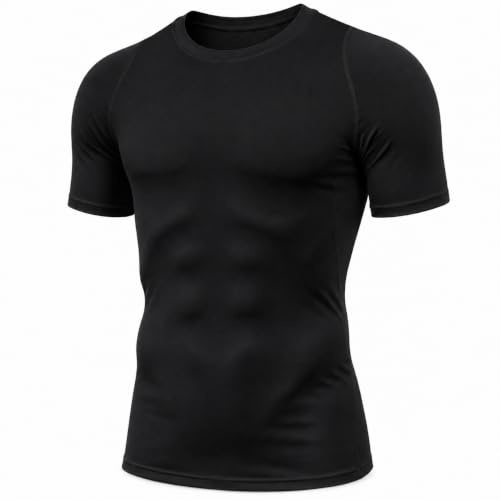 T-Shirt de Compression Homme Manches Courtes, Maillot Sport Respirant Séchage Rapide, Haut Baselayer Fitness Running