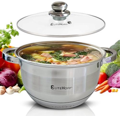 EliteHoff Kochtopf, 7-Lagen Edelstahl Topf Induktion Kochtöpfe Nudeltopf Suppentopf mit Glasdeckel für alle Herdarten Spülmaschinenfest (4.5L - 22 cm)