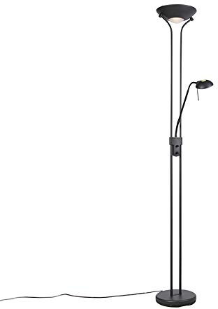 QAZQA - Modern Stehleuchte I Stehlampe I Standleuchte I Lampe I Leuchte schwarz mit Leseleuchte inkl. LED und Dimmer - Diva 2 Dimmer I Dimmbar I Wohnzimmer I Schlafzimmer I Deckenfluter - Stahl Rund I