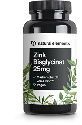 natural elements Zink 25mg – 365 Tabletten – gut verträgliches Zinkbisglycinat (Zink-Chelat) – vegan, hochdosiert, ohne unnötige Zusätze – in Deutschland produziert & laborgeprüft