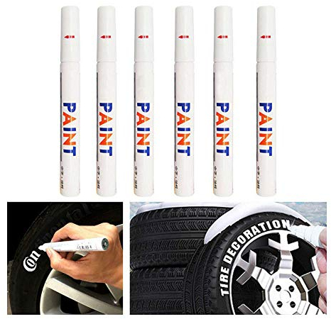 BSGP Lot de 6 marqueurs imperméables permanents en caoutchouc pour pneu de voiture Blanc