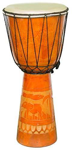 Kascha 40cm Anfänger Djembe Trommel handgeschnitzt aus Mahagoni Holz Elefant - Orange