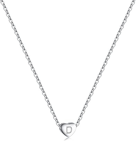 RWQIAN Mujer Plata Corazón Iniciales Collar Alfabeto Cadena Letra Colgante Corazón Acero Inoxidable Colgante Iniciales D Letra Cadena Regalo 38+5CM (16 + 2)