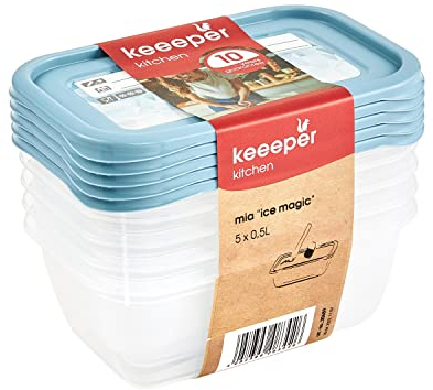 keeeper Lot de 5 Boîtes Congélation, Couvercle Réinscriptible, 5 x 500 ml, 15,5 x 10,5 x 6 cm, Mia Magic Ice, Nordic Blue