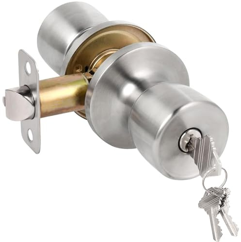 HOSOM Door Knob with Lock and Key, Keyed Entry Door Knob, Exterior and Interior Door Lock for Front Door Commercial and Residential Area, Entry Door Handle for Bedroom and Bathroom, Satin Nickel