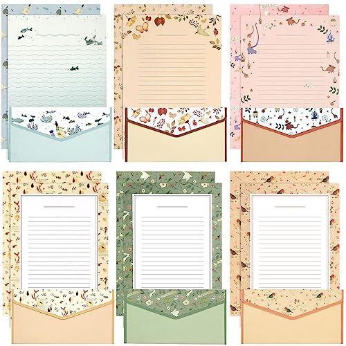 KSIWRE Carta da lettere con buste, carta da lettere a righe in stile floreale, 36 pezzi, con 18 buste, per inviti, regali, auguri di vacanza
