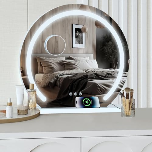 YU YUSING Hollywood Schminkspiegel mit Beleuchtung, 50 X 48cm Spiegel Dimmbar mit 3 Farbtemperaturen, Groß Kosmetikspiegel Vanity Spiegel Tischspiegel mit Touchscreen USB Für Makeup 10X Vergrößerung