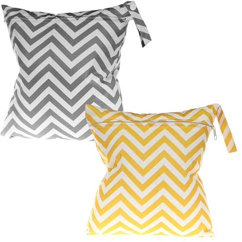 FUIPVGI 2 Piezas Bolsa para Ropa Mojada y Almacenamiento, 28×30 cm, para Pañales, Cosméticos, Tampones y Ropa Sucia (Gris + Amarillo)