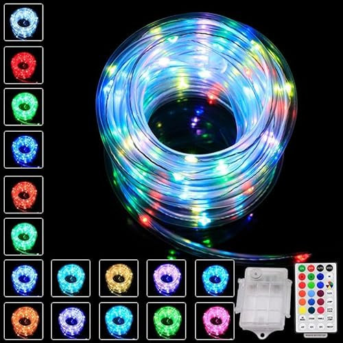 SHANJIA Guirnalda Manguera,16 colores impermeable Guirnalda Luces Pilas Battery LED luz cadenas para bodas, Exterior Interior fiestas y Navidad,Luces de Navidad (14 metros / 46 pies 120led)