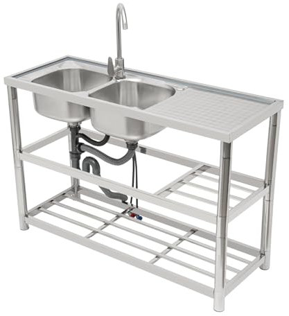 Lavello da cucina autoportante in acciaio inox 2 vasche lavello cucina doppio lavello a 2 scomparti in acciaio inox con rubinetto caldo e freddo lavabo a doppia vasca