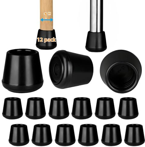 1 Rubber Chair Leg Tips Caps, Chair Leg Floor Protectors Rubber Feet Covers Non Slip Reduce Noise for Furniture Stool Chair Legs Caps Folding Metal Replacement, Round Black 12 Pack