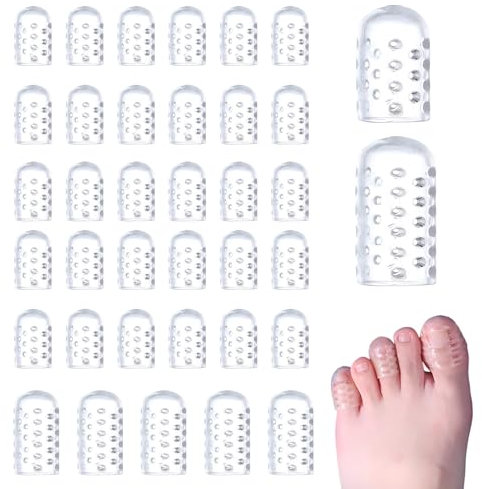 35 Stück Silikon Zehenschutz, Gel Atmungsaktive Zehenkappen, Klare Weiche kleine und Große Zehenabdeckungen, Anti-Reibung Zehenschoner für Hühneraugen Blasen Fußschmerzen Männer Frauen
