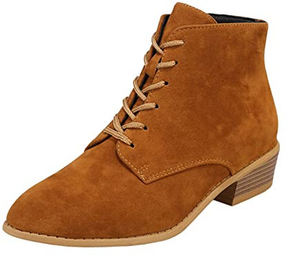Botas Chelsea para mujer, con cremallera, caña corta, botas de saltar, botines puntiagudos de ante, tacón bloque, zapatos de tobillo, antideslizantes, informales, con tacón, cordones, marrón, 40 EU