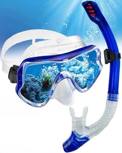 Lorrtta Snorkel Set Adults Anti-Fog Adult Snorkel Set with Dry Snorkel - Snorkeling Gear for Adults Snorkel and Mask Featuring a 180 Panoramic Ultra-Clear Mask for Easy Breathing