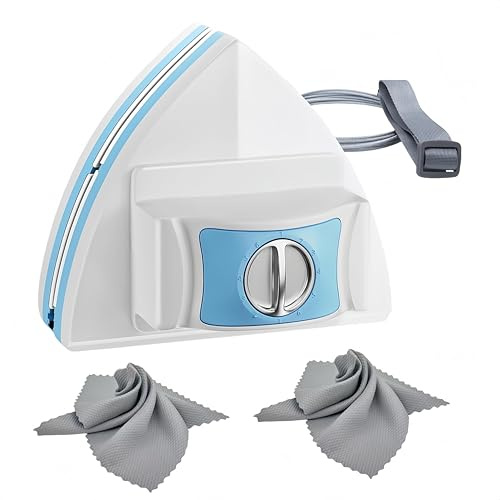 Magnetic Window Cleaner Tool Glass Wiper, Double Sided Windows Glass Cleaner Adjustable Windshield Cleaner with 2 Pc Grey Microfiber Cleaning Clothes for High-Rise 0.2-1 Inches Glazed Windows