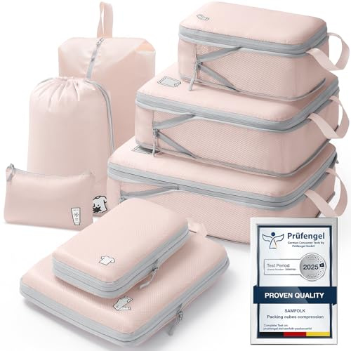 8 pièces Packing Cubes Compression, Organisateur Valise Organisateur de Voyage Rangement Valise Bagage Sac Compression pour Sac à Dos