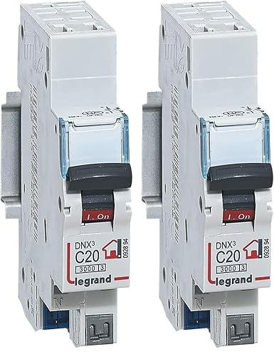 LEGRAND - Disjoncteur Phase + Neutre 230V DNX³ - Pouvoir de Coupure 3000A - 20A Courbe C - Bornes automatiques - 1 Module - Fabriqué En France (Lot de 2)
