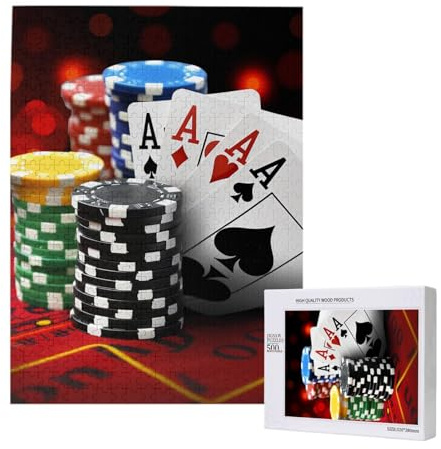 Puzzle imprimé tournoi de poker avec boîte de rangement - Puzzle en bois pour adultes et enfants - 500 pièces - Jeu décoratif amusant en famille