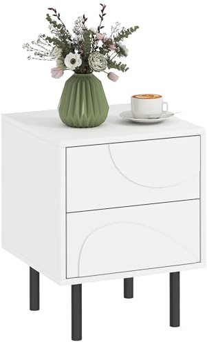 HOMCOM Table de Chevet, Table d'appoint avec 2 tiroirs à Ouverture par Pression, Pieds en Acier, pour Chambre à Coucher, Salon, 40 x 40 x 50 cm, Blanc