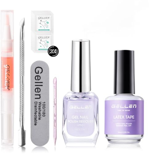Gellen Gel Polish Remover Kit, Gel Polish Remover with Peelable Latex Tape and Cuticle Oil for Nails, 3-5 Minutes Quick & Easy Removal, No Need to Wrap or Soak
