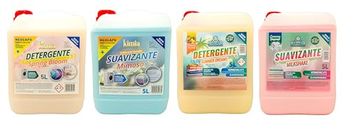 KIMIA - Pack Full Ropa Limpia | Detergente 5 L Spring Bloom + Detergente 5 L Summer Dreams + Suavizante Mimoso + Suavizante 5 L Milkshake | Limpieza y Suavidad Profunda | Protege Color de la Ropa