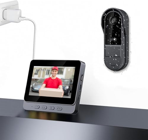 Sonnette sans Fil avec Camera 1080P Interphone Video sans Fil Audio Bidirectionnel avec écran IPS 4,3 Pouces Visiophone Grand Angle 170° Vision Nocturne sans Abonnement WiFi Sonnette Vidéo Caméra