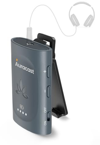 Venucast AuraClip – Auracast-mottagare för hörhjälp i kyrkor, teatrar och offentliga miljöer, clip-on, 3,5 mm hörlurar, 16 h batteri, 100 m räckvidd