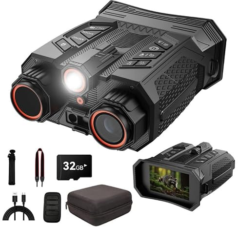 RAZPLYN Night Vision Binoculars, 4K Infrared Night Vision Goggles with Rangefinder, 16X Zoom 4 LCD Screen 10000mAh Battery 32GB TF Card Video Audio Recorder for Tactical Hunting Camping(D99)