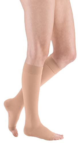 medi mediven plus Kompressions Kniestrümpfe Unisex | Medizinische Kompressionsstrümpfe CCL2 für Damen und Herren | Caramel | Größe II | offene Spitze | normal