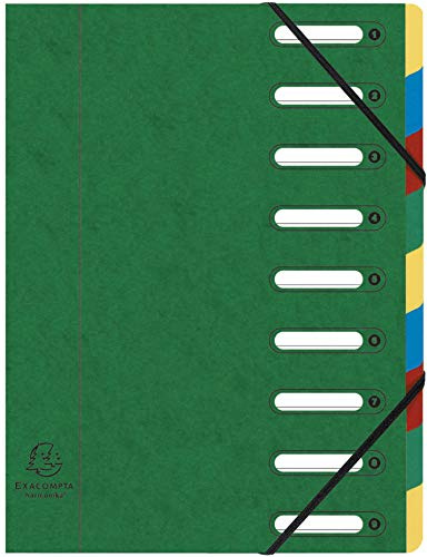 Exacompta - Ref 55093E - Dragspelsmapp med expanderbar rygg, omslag med utskurna fönster - 9 fack - 24,5x32 cm format för A4, elastisk förslutning - omslag i grön blank kartong.