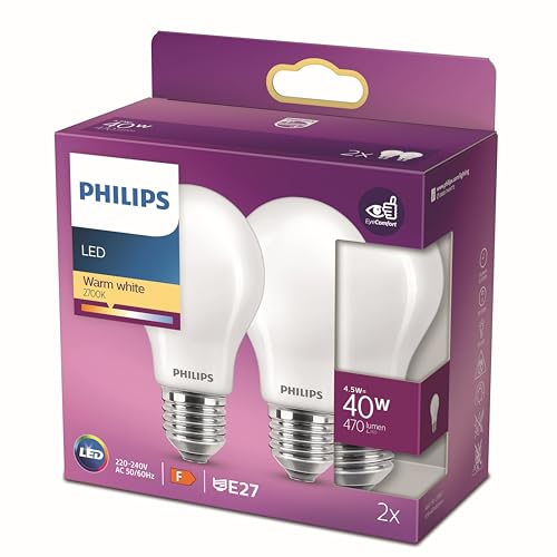 Philips LED Lampadina Goccia, 2 pz, 4.5W, Attacco E27, Luce Bianca Calda