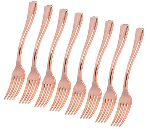 Cabilock Rose Gold Mini Forks 24 Pack Plastic Disposable Cocktail Dessert Forks for Appetizers Cake Fruit Wedding Party Small Tasting Utensils