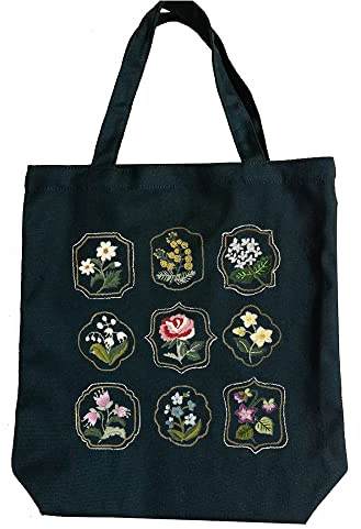 Namvo Canvas bärkasse-broderiset för nybörjare med mönster och instruktioner, inklusive broderiväska med blommönster, broderiram, färger och nålar