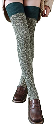 FGFD&OU Calze da Donna Sopra il Ginocchio Cotone Invernali Termici Extra Lunghi a Maglia di Coscia Retro per Ragazze e Donne, Calzettoni Natalizi (Verde)
