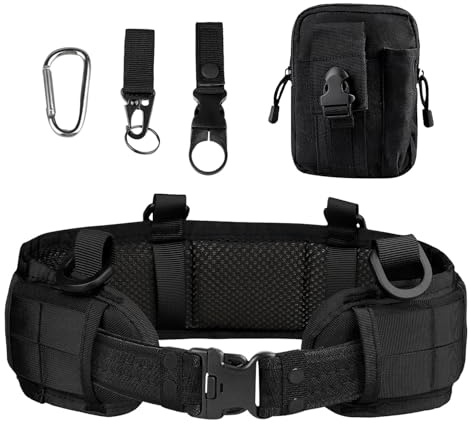 Yrhrol Ensemble de ceinture tactique de combat avec boucle en métal pour le tir, la chasse, les jeux de guerre, ceintures et sacs, ceintures de défense de la vie, pochette Molle incluse (noir)