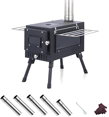 Artudatech Camping Stove Portable Versatile with Adjustable Heat and Stainless Steel Chimney for Outdoor Tent Camping Cooking