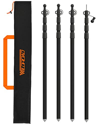 WILDROAD Tarp Poles Tent Poles Canopy Poles 8.37 ft, Telescoping Aluminum Poles with Non-Slip Aluminum Cone Bottom, Portable and Lightweight Camping Gear for Camping and Awnings, Set of 4