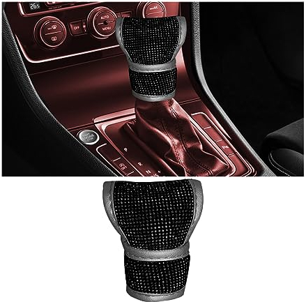 JNNJ Bling Auto Schaltknauf Abdeckung, Glänzend Schaltknauf-Schutz, Anti-Rutsch Schaltknauf Bezug Innenraum Dekoration Zubehör, Universal Auto Schaltsack(Schwarz)