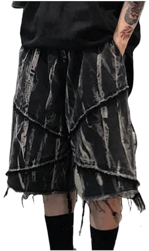 FCOOLYEET Y2k Star Patchwork Denim Shorts Pierna Ancha Suelta Hip-hop Jorts Y2k Pantalones Cortos para Hombre, M