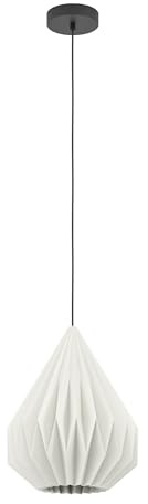 EGLO Pendellampe Minting, Pendelleuchte über Esstisch mit Plissee Lampenschirm, Hängeleuchte aus Metall in Schwarz und Papier in Weiß, Hängelampe mit E27 Fassung, Ø 31 cm