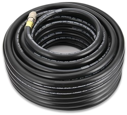 Manguera de aire comprimido, 20 m, 1/4 pulgadas, PVC, aire comprimido, 10 x 17 mm, manguera de 20 bares con acoplamiento rápido, manguera de aire para compresor, aire comprimido, resistente y flexible